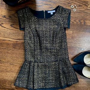 Metallic Gold Tweed Peplum Top